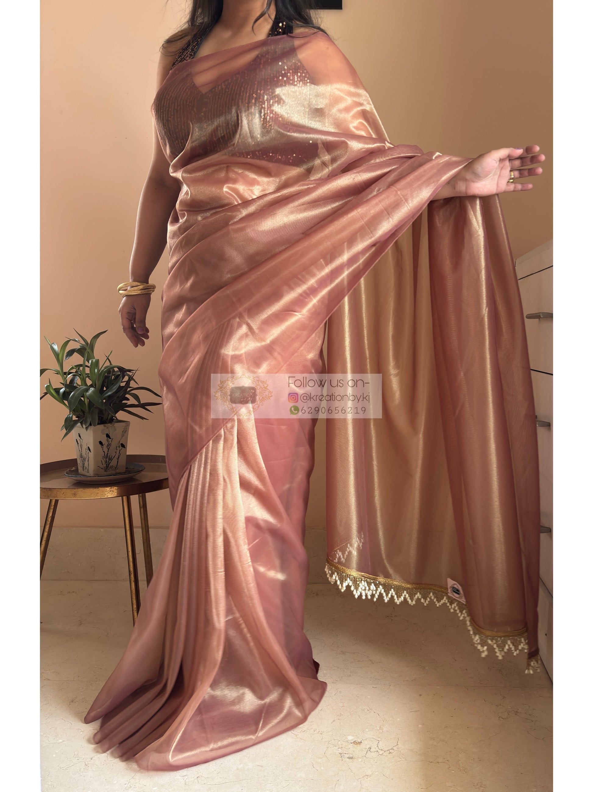 Cinnamon Dust Tissue Net Saree kreationbykj