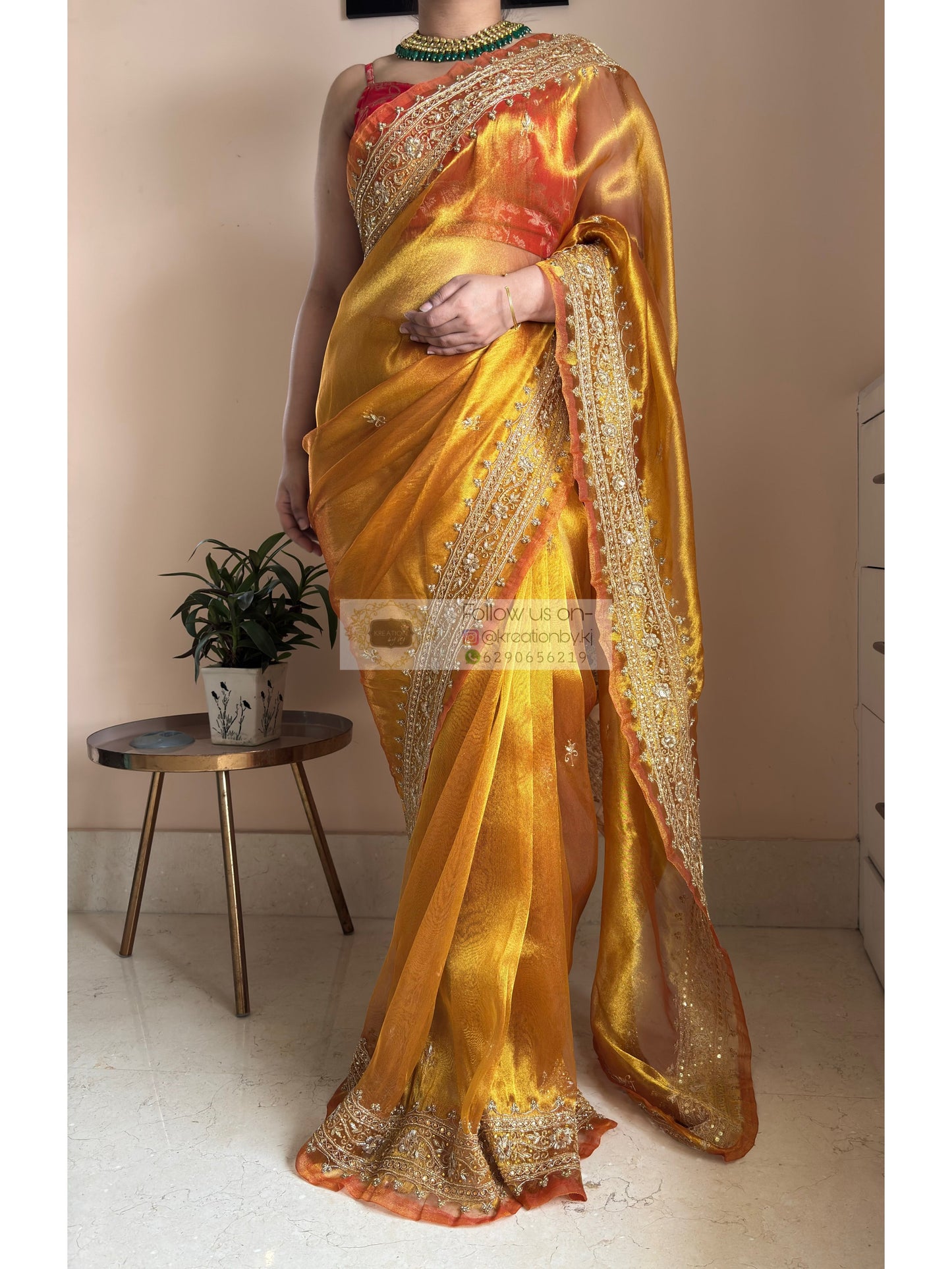 Golden Yellow Zarina Tissue Bridal Saree Kreation by KJ