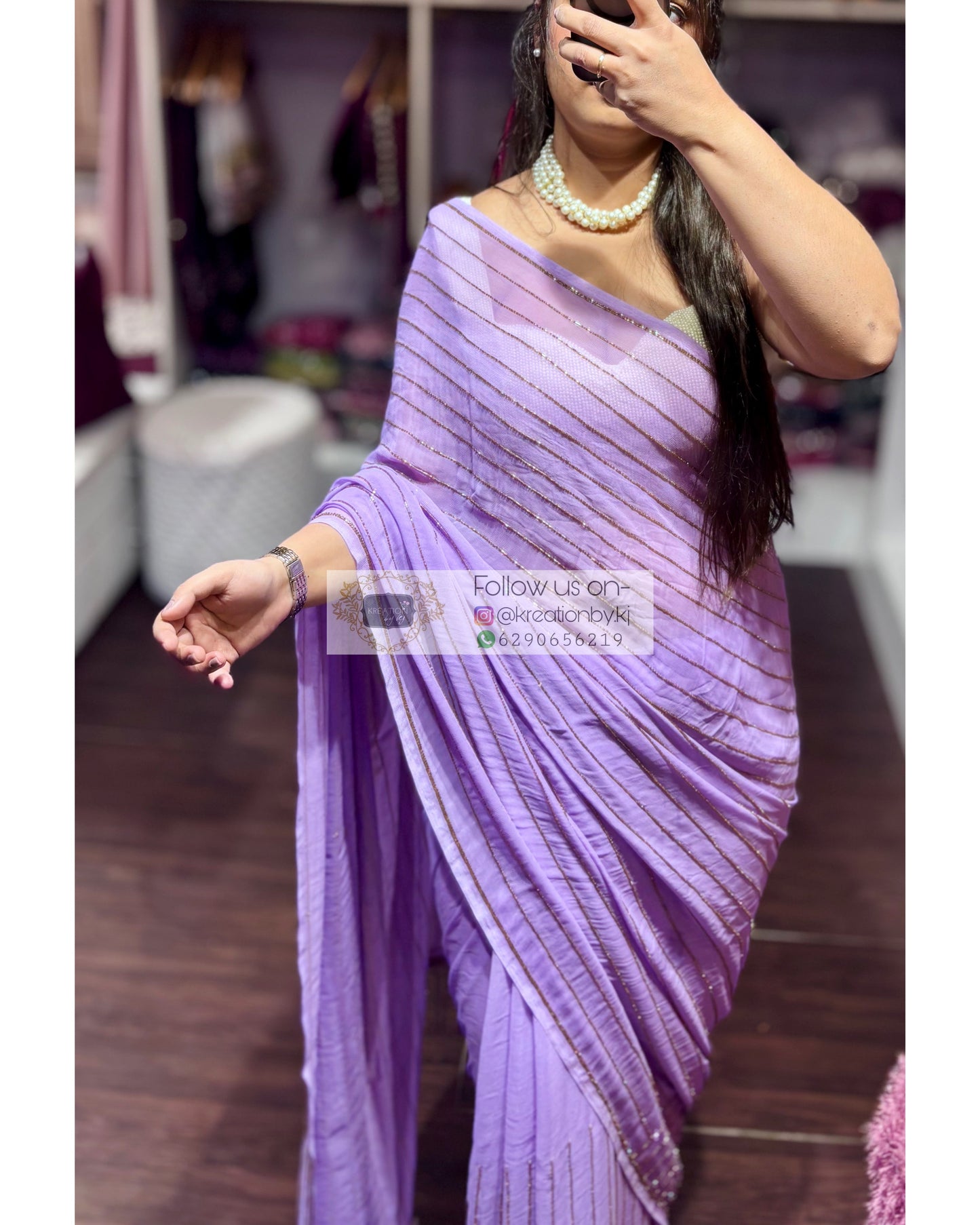 Lavender Noorani Georgette Saree Kreation by KJ