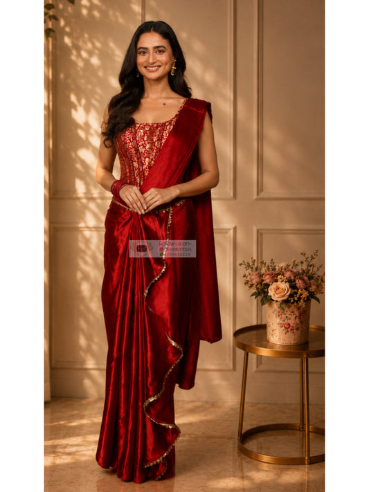 Dark Red Drape Saree