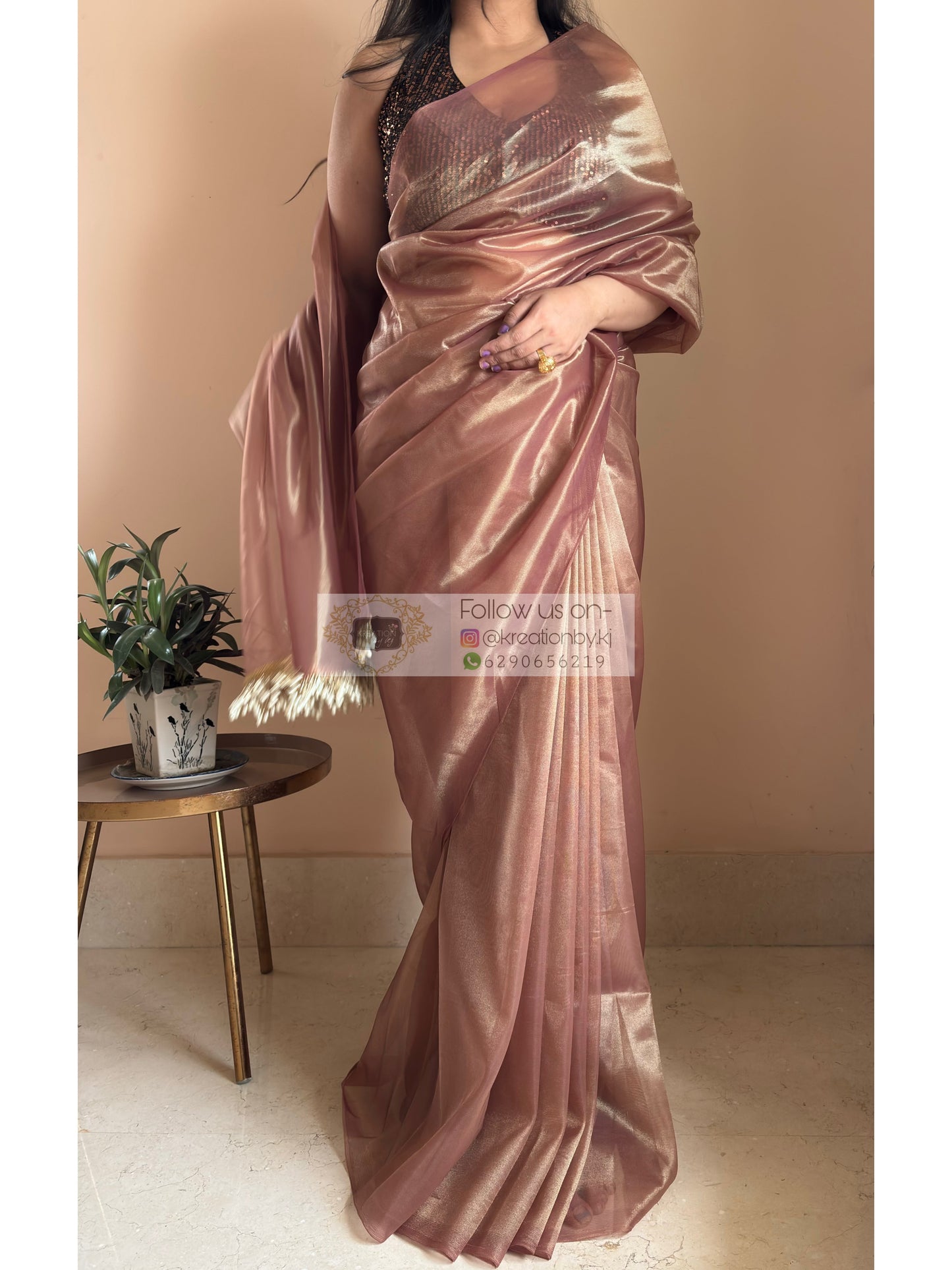 Cinnamon Dust Tissue Net Saree kreationbykj