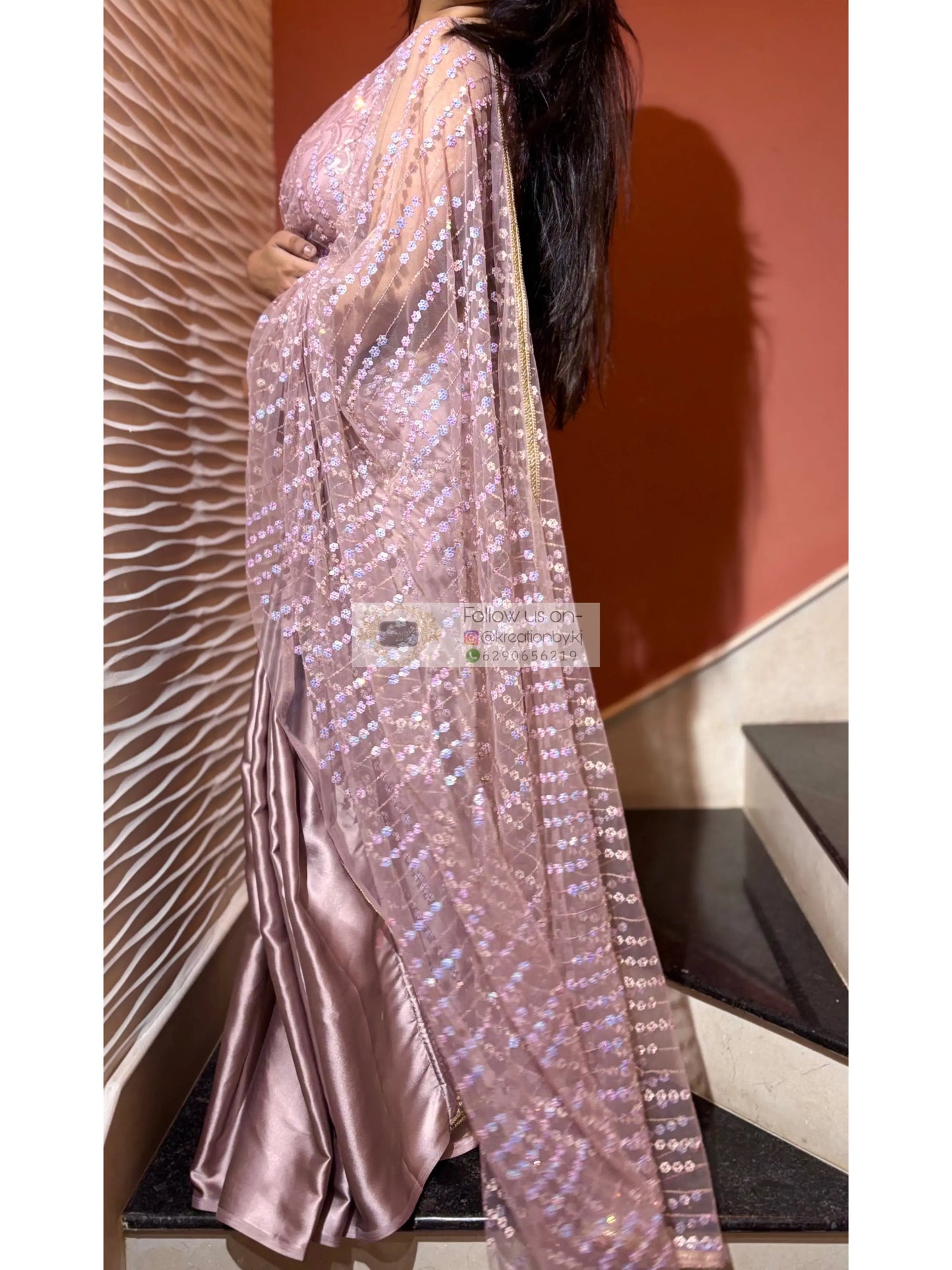Lilac Sequin Spring Soiree Saree Kreation by KJ