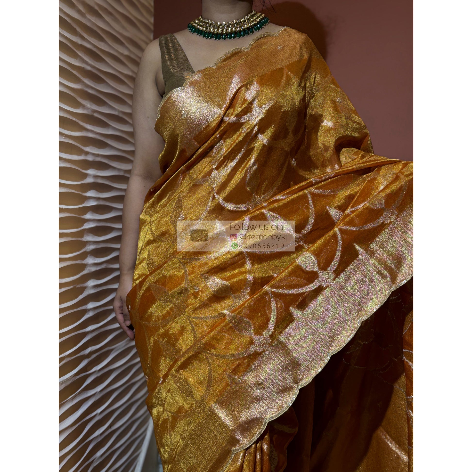 Mustard Yellow Banarasi Tissue Saree kreationbykj