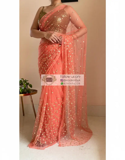 Coral Jugnoo Net Girlish Looking Partywear Saree kreationbykj