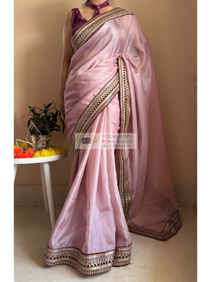 Mauve Pink Net Saree With Wine Border Kreation by KJ