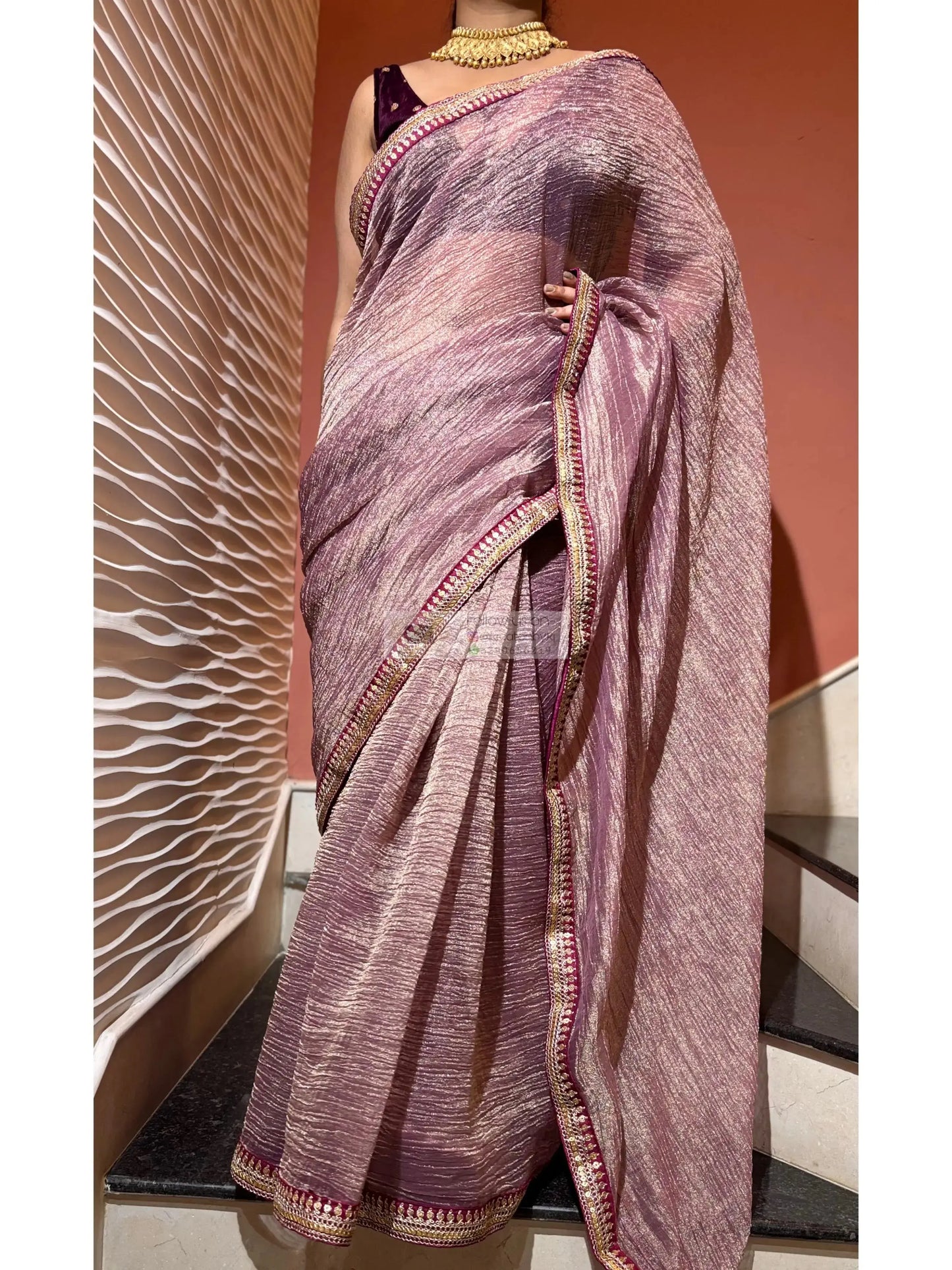 Lavender Crushed Tissue Saree Kreation by KJ