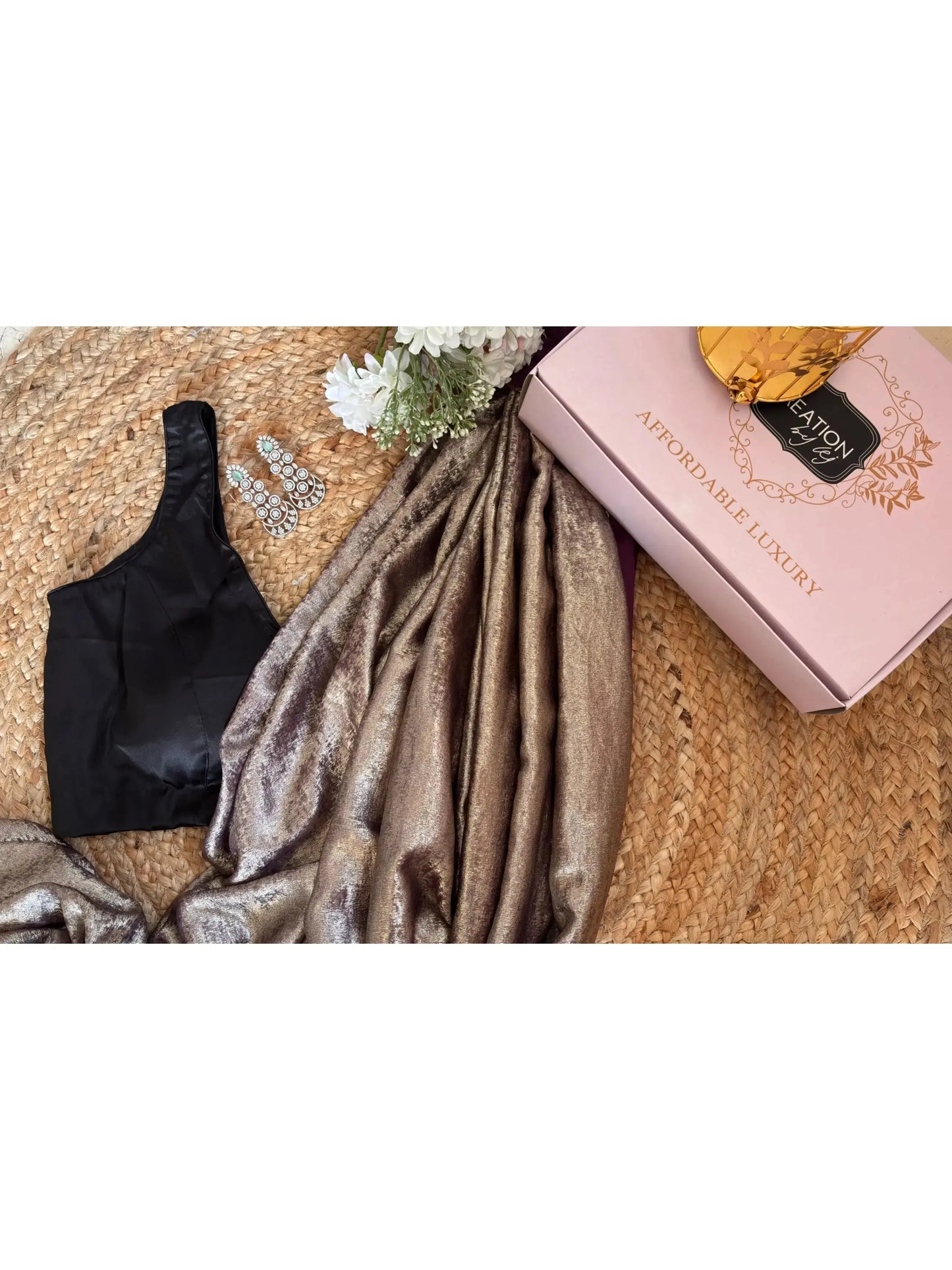 Aubergine Glam Shimmer Cocktail Saree Kreation by KJ