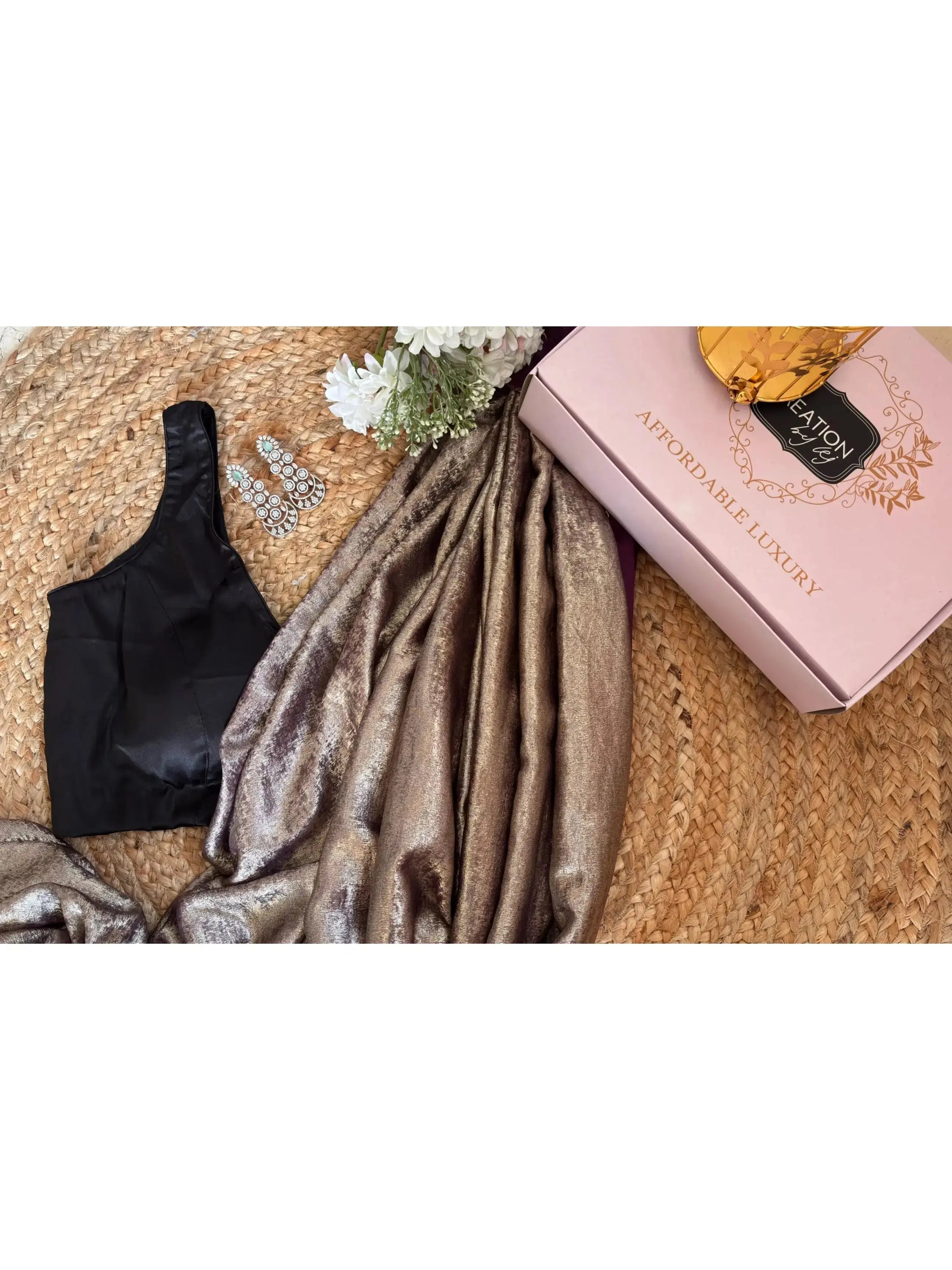 Aubergine Glam Shimmer Cocktail Saree Kreation by KJ