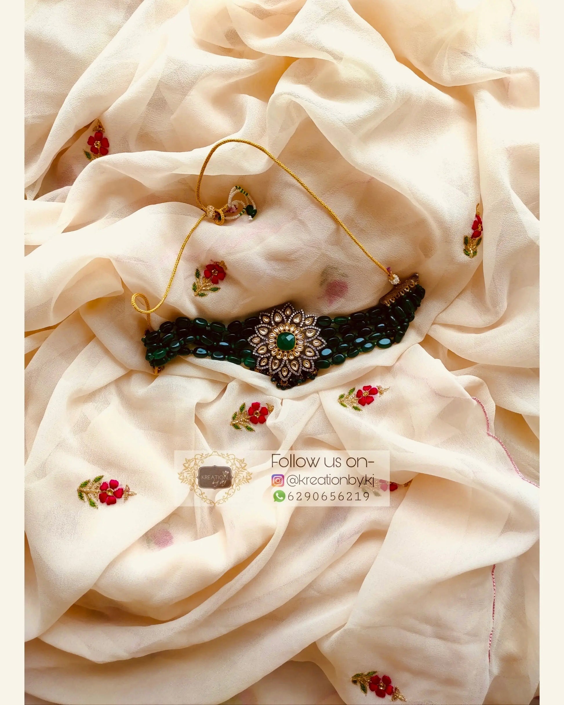 Off White Georgette Periwinkle Saree kreationbykj.in