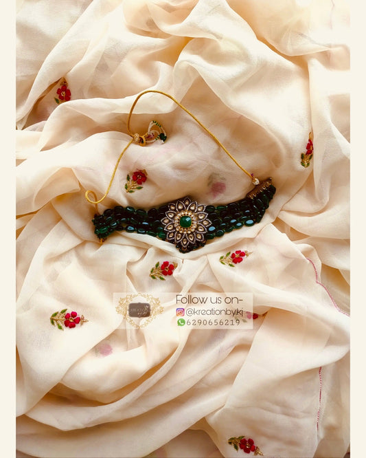 Off White Georgette Periwinkle Saree kreationbykj.in