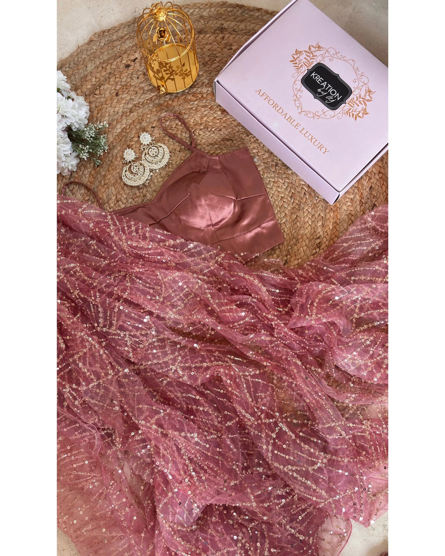 Pink Sequin Soiree Saree Kreation by KJ