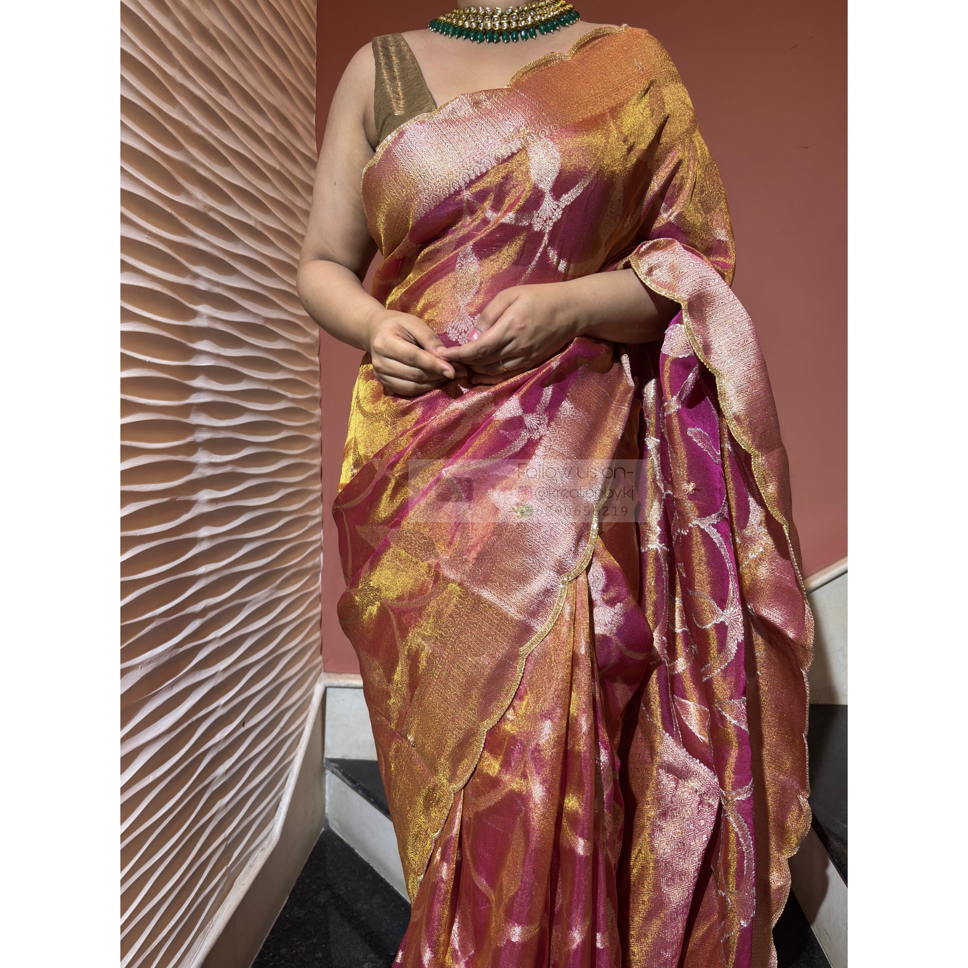 Pink Banarasi Tissue Piyali Saree For Wedding kreationbykj
