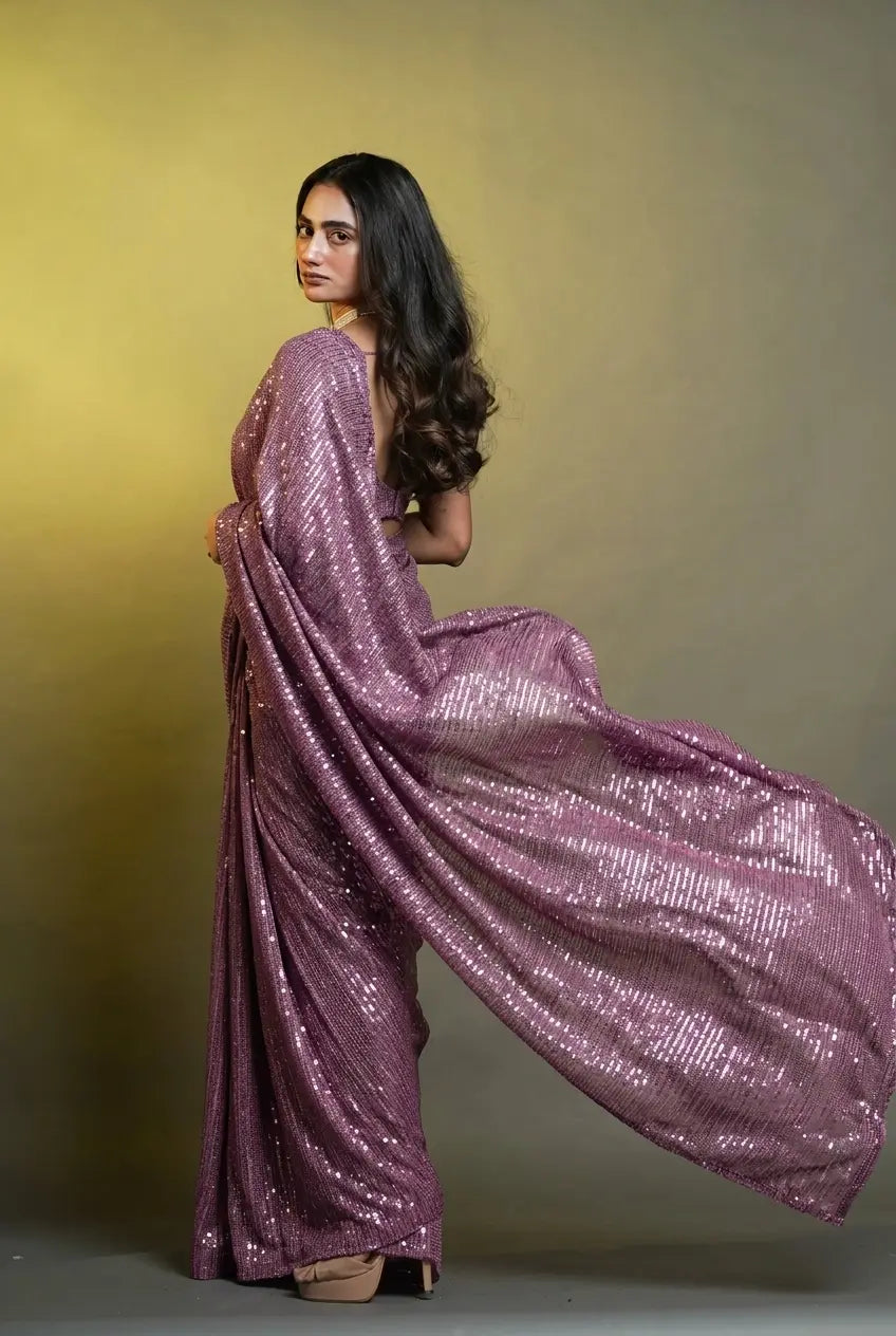 Mauve Sequins Saree kreationbykj