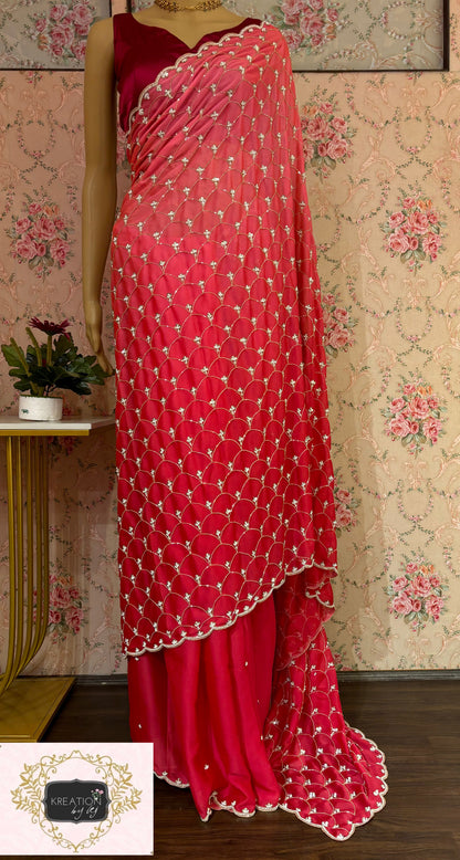 Barbie Pink Ombré Mehraab Jaal Saree