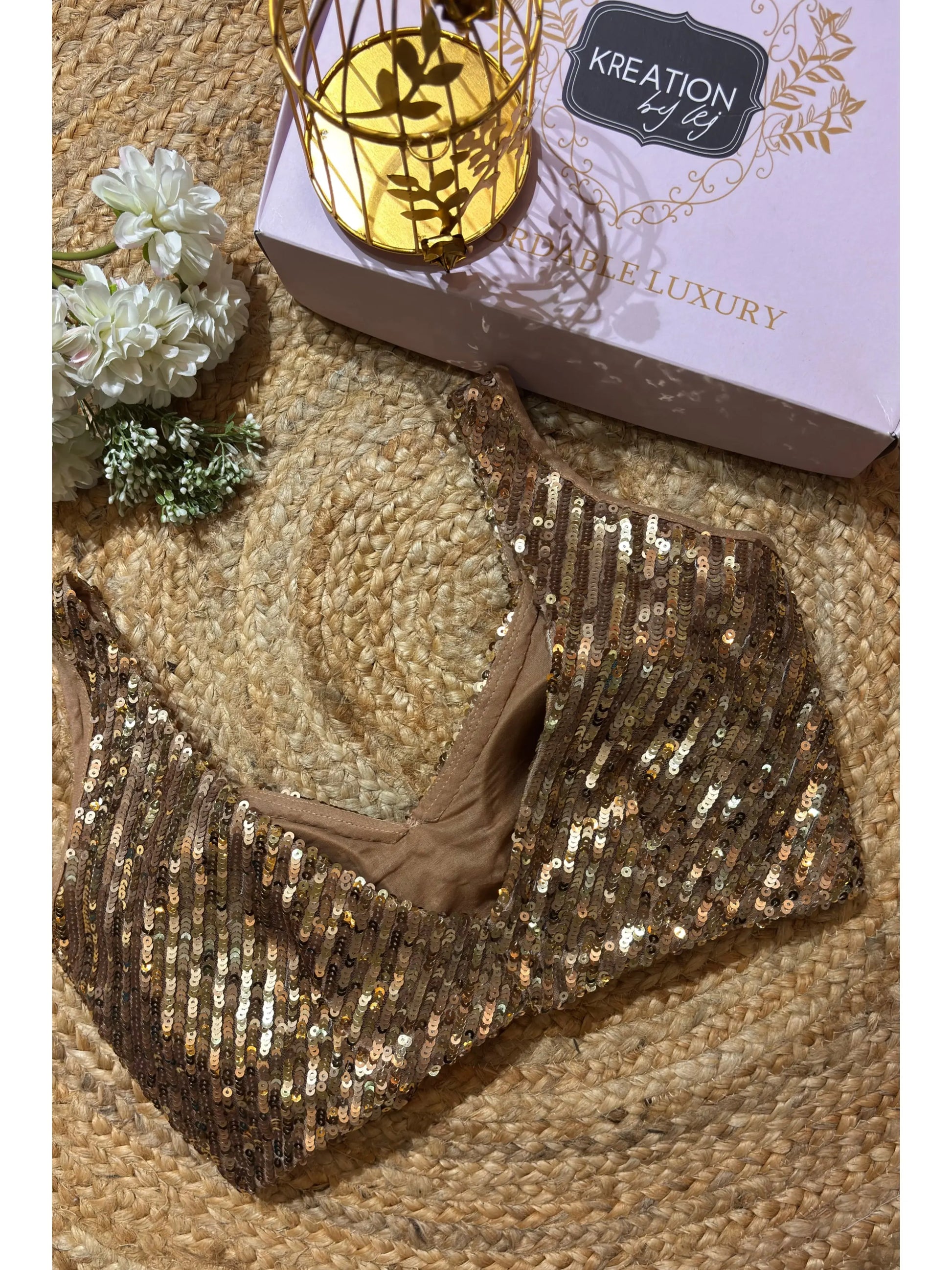 Golden Knotted Sequin Sleeveless Blouse Kreation by KJ
