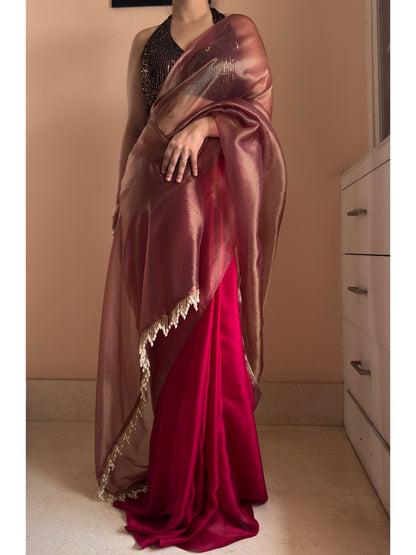 Cranberry Latte Tissue Crepe Saree
