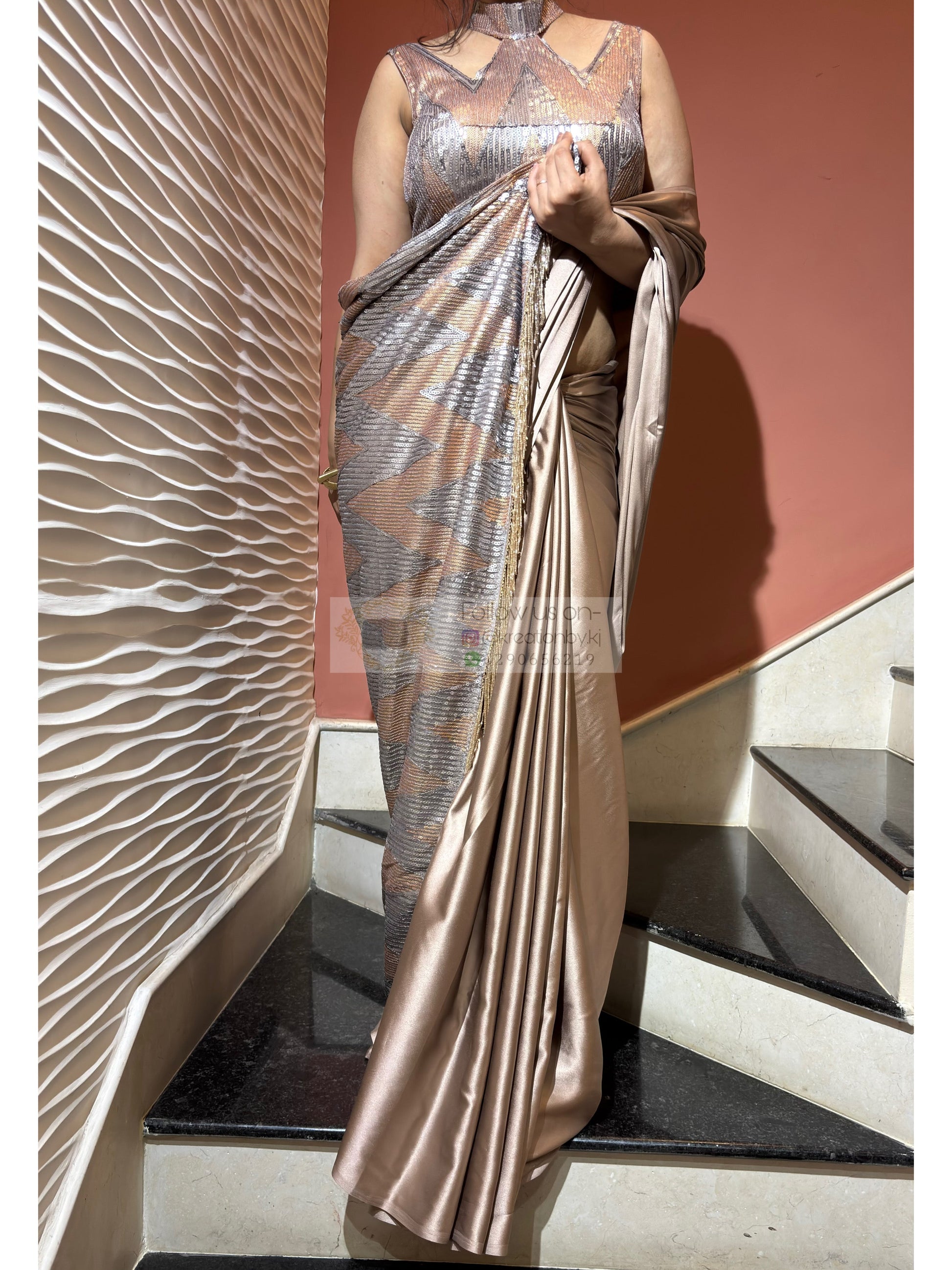 Lilac Satin Embroidered Pallu Saree kreationbykj