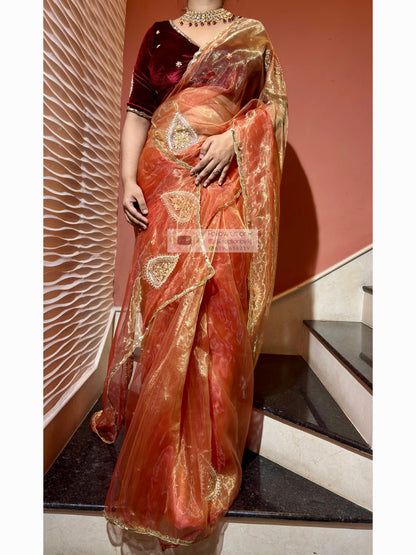 Raag Darbari Glass Tissue Saree with Zardosi Work