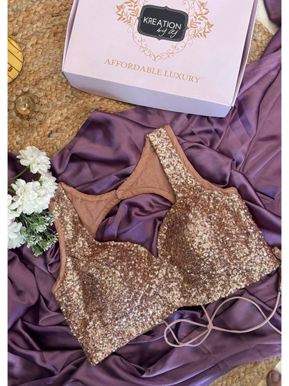 Rose Gold Knitted Sequin Sweetheart Blouse Kreation by KJ