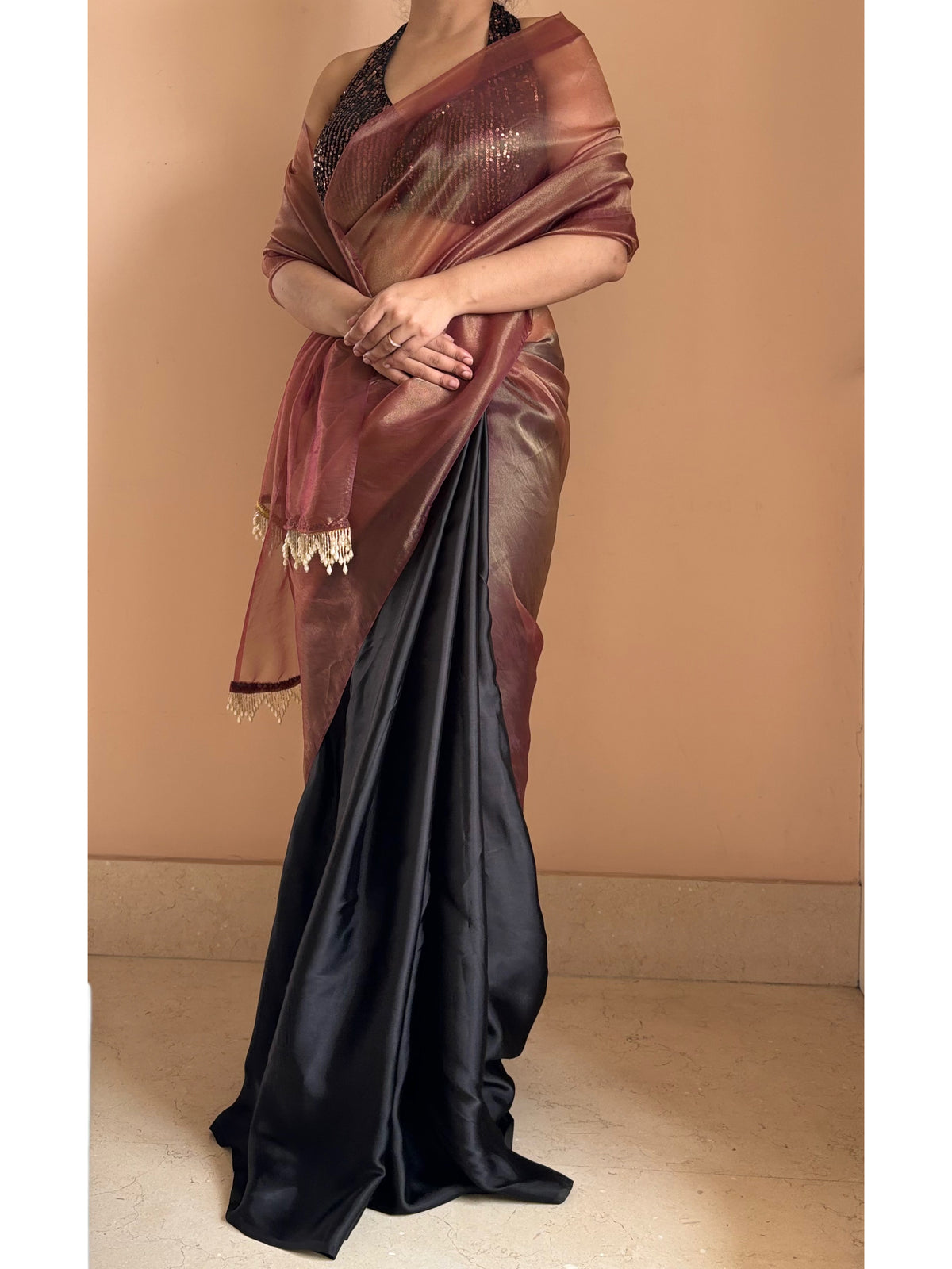 Rosewood Latte Tissue Saree