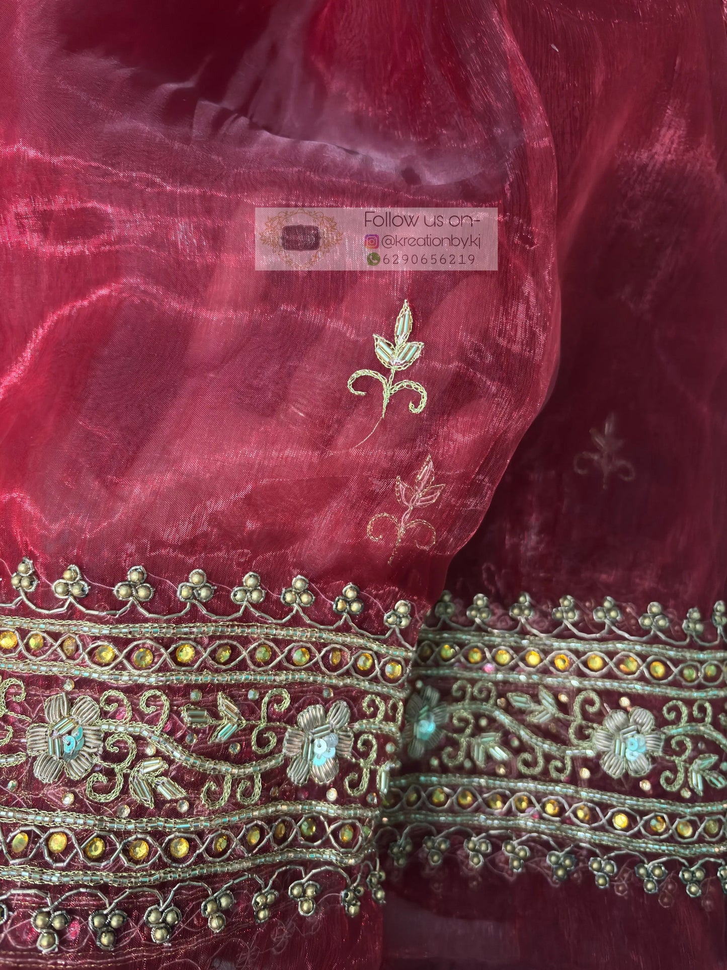 Red Glass Tissue Zarina Saree kreationbykj