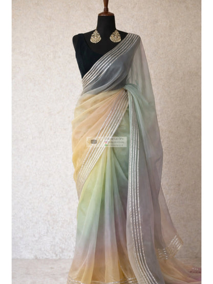 Lemon Silver lining Organza Saree Kreation by KJ