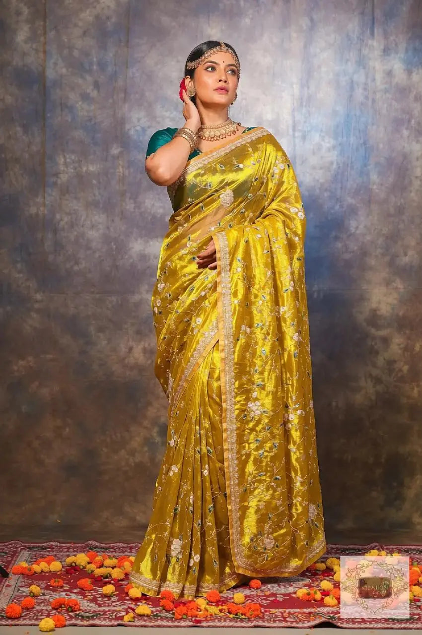Luxe Golden Tissue Jaal Saree kreationbykj