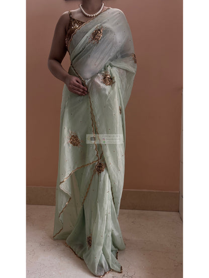 A Moment in Rose In Mint Green Organza Saree
