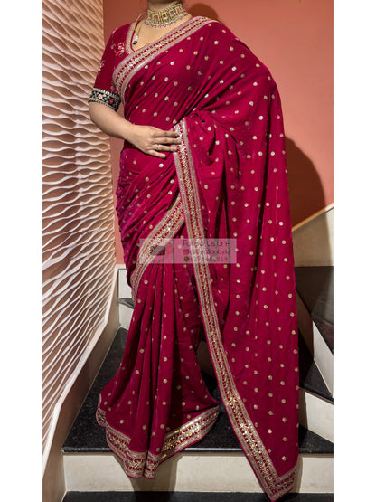 Royal Magenta Pink Velvet Saree Kreation by KJ
