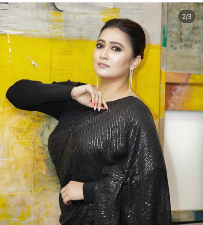 Sampurna Lahiri in Black Sequins Saree