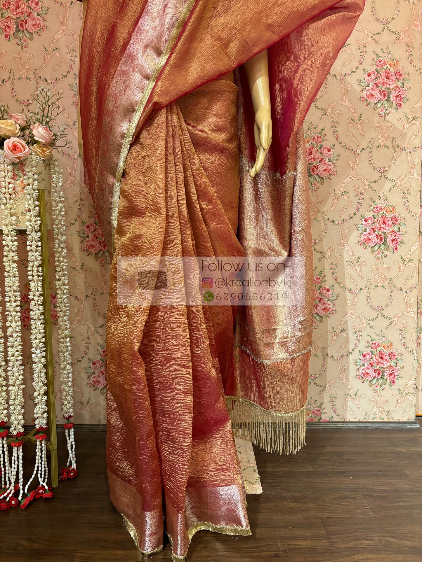 Rose Quartz Crushed Tissue Banarasi Saree