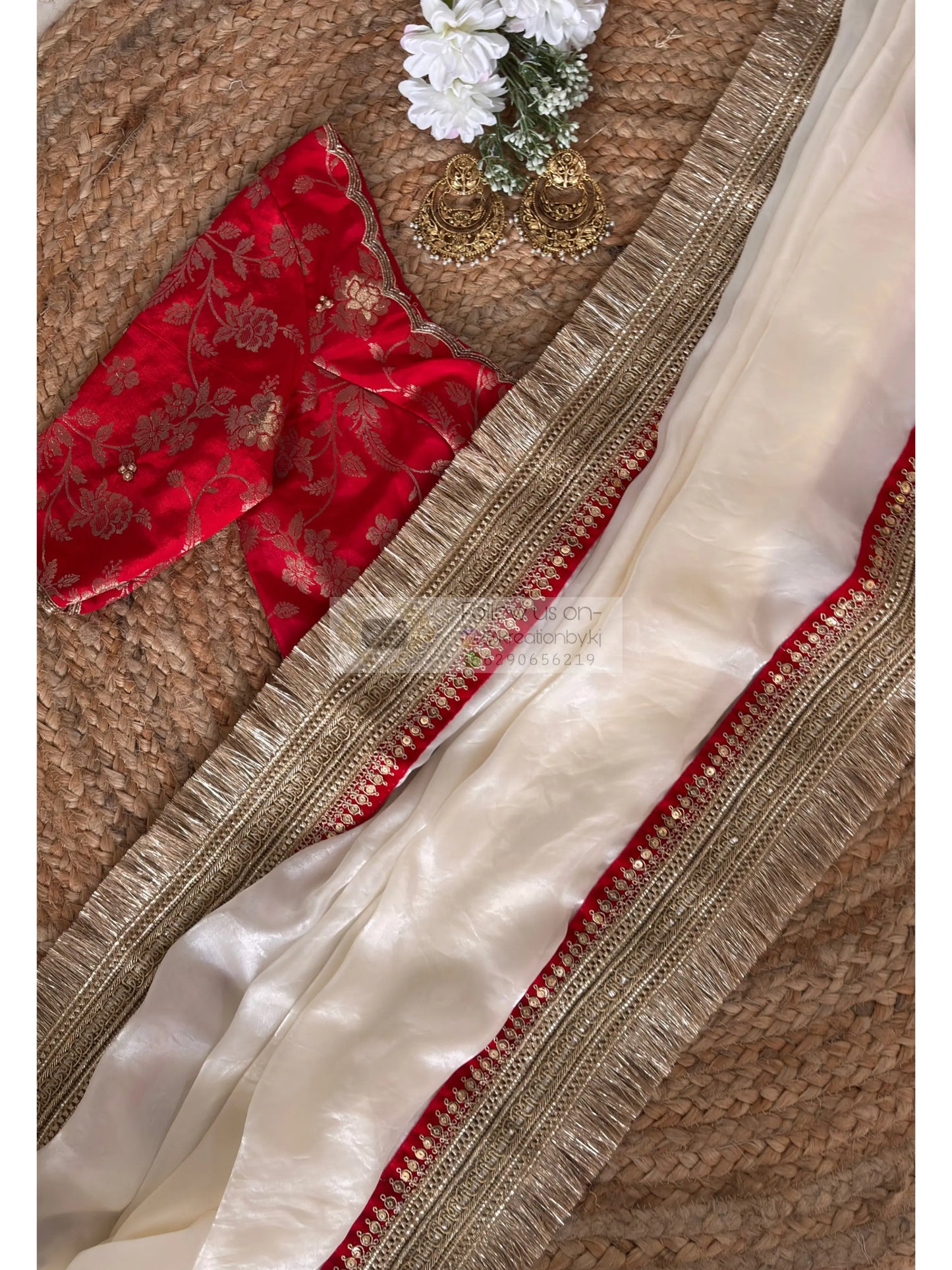 Cream Shimmer Satin Banno Saree Kreation by KJ