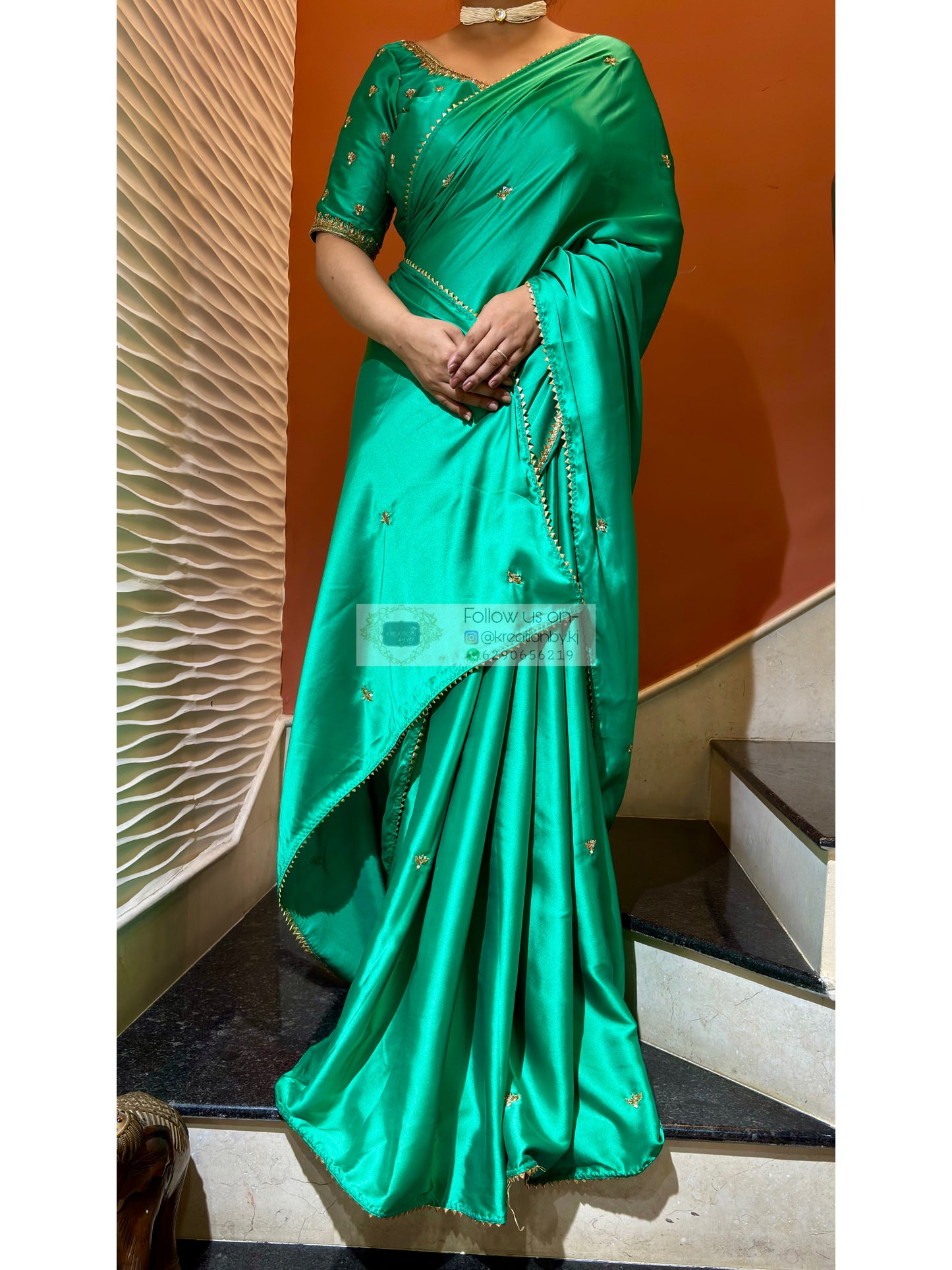 Jade Green Grace Satin Silk Saree - kreationbykj