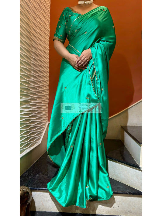 Jade Green Grace Satin Silk Saree - kreationbykj