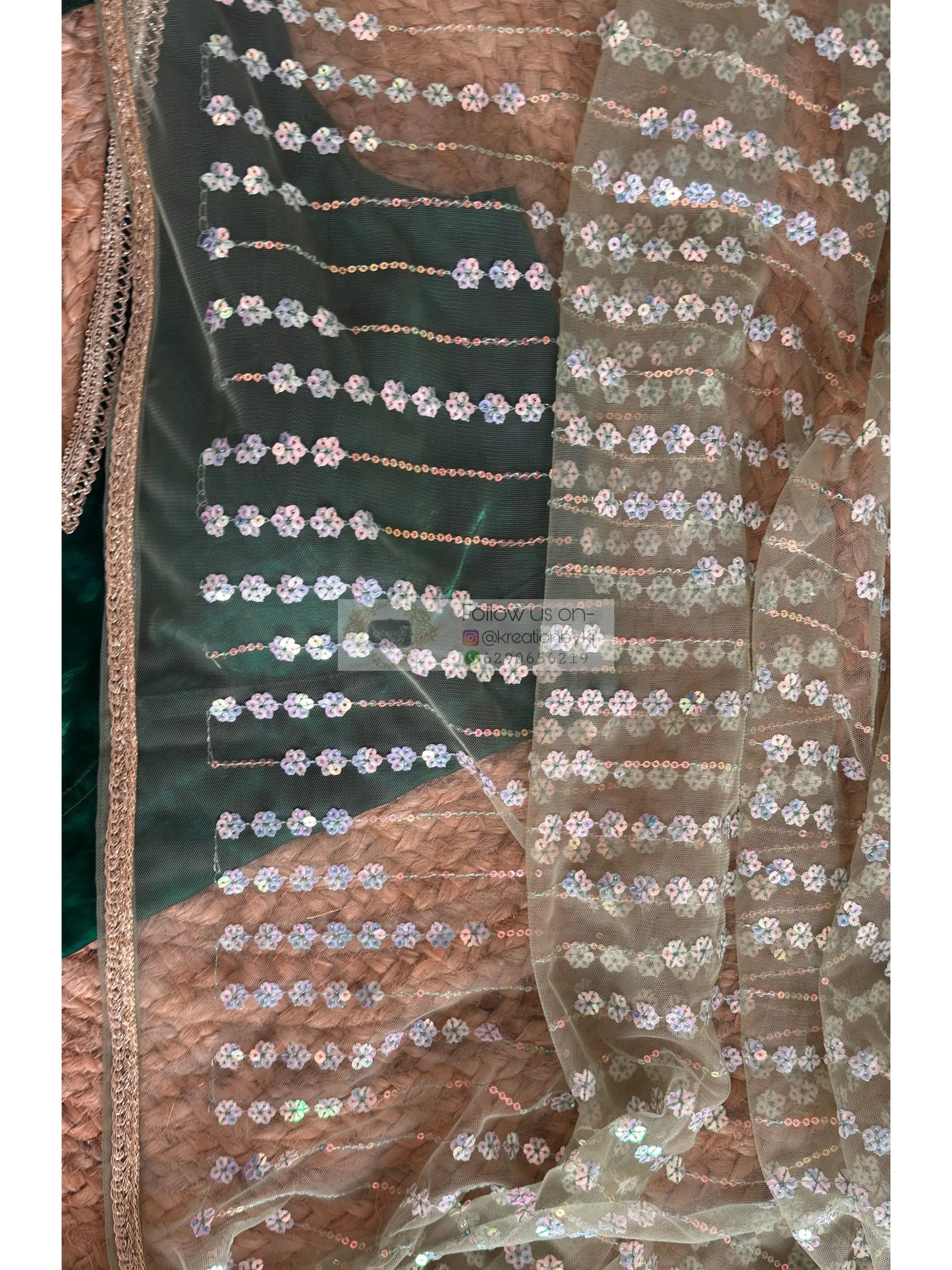 Sage Green Satin Net Half Saree Kreation by KJ