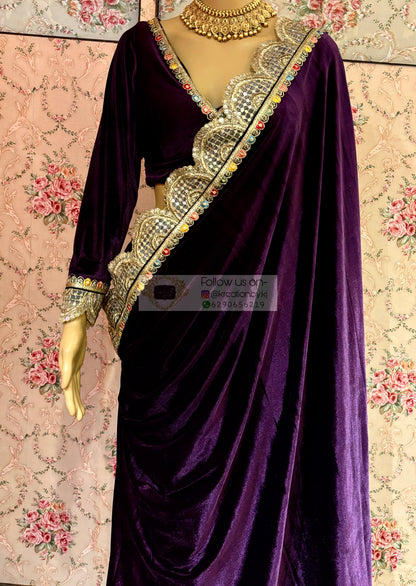 Purple Velvet Banno Saree