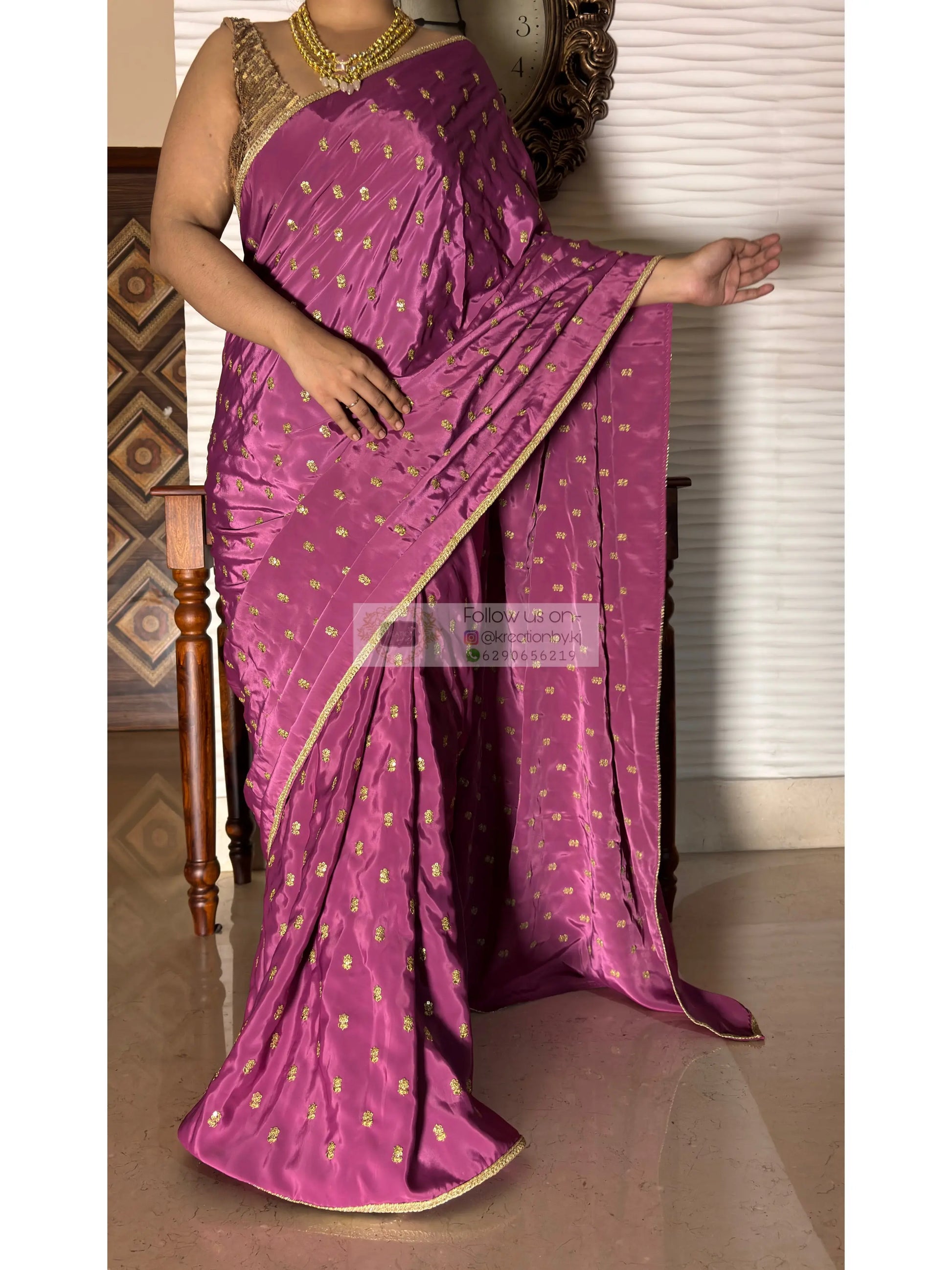 Mauve Crepe Silk Embellished Saree Kreation by KJ