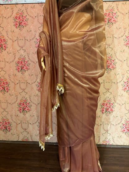 Rose Beige Tissue Net Saree