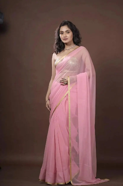 Baby Pink Organza Saree