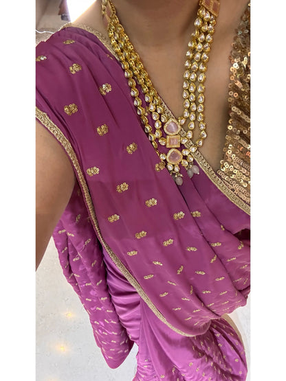 Mauve Crepe Silk Embellished Saree Kreation by KJ