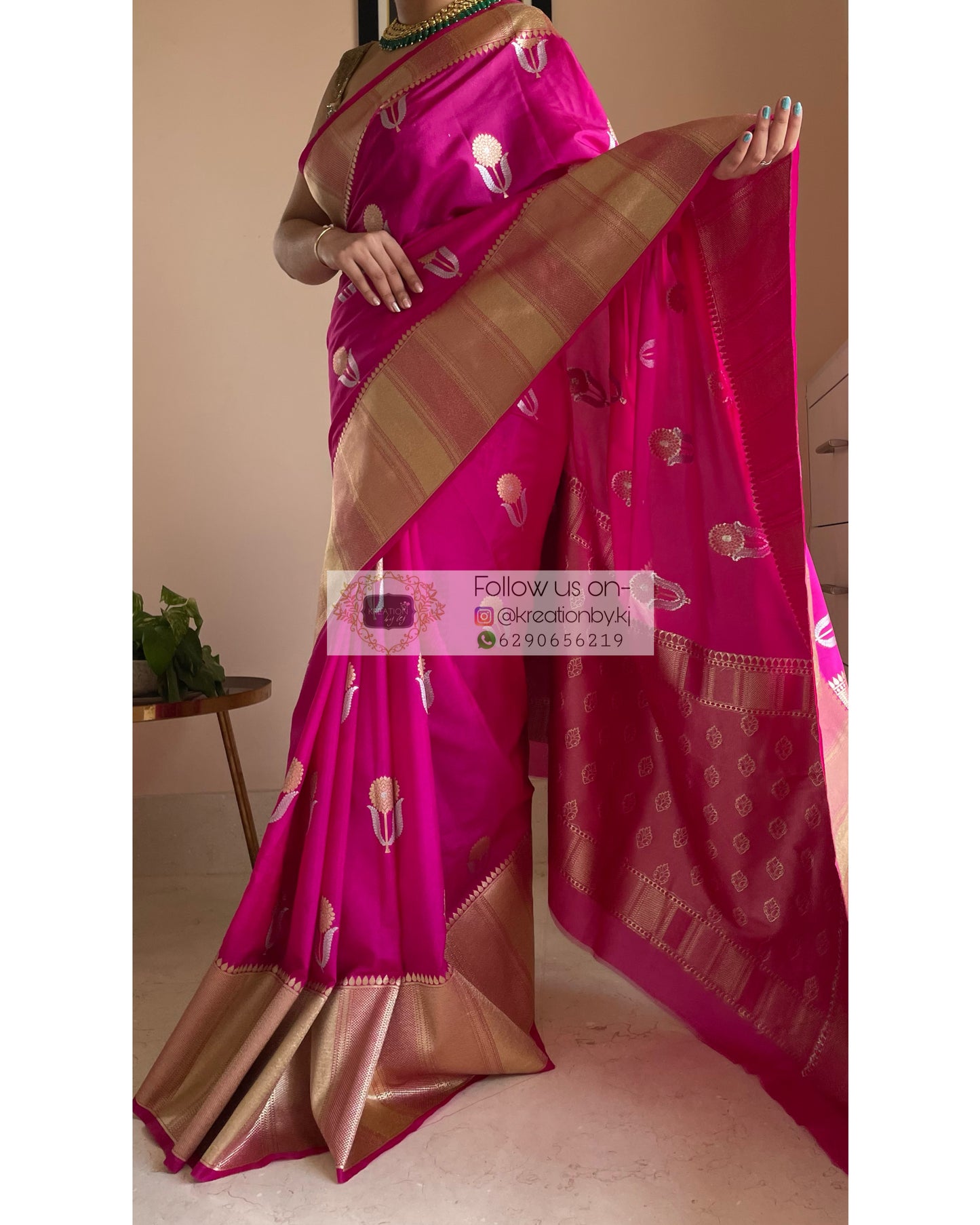 Fuschia Kataan Silk Saree with Gulaab Boota