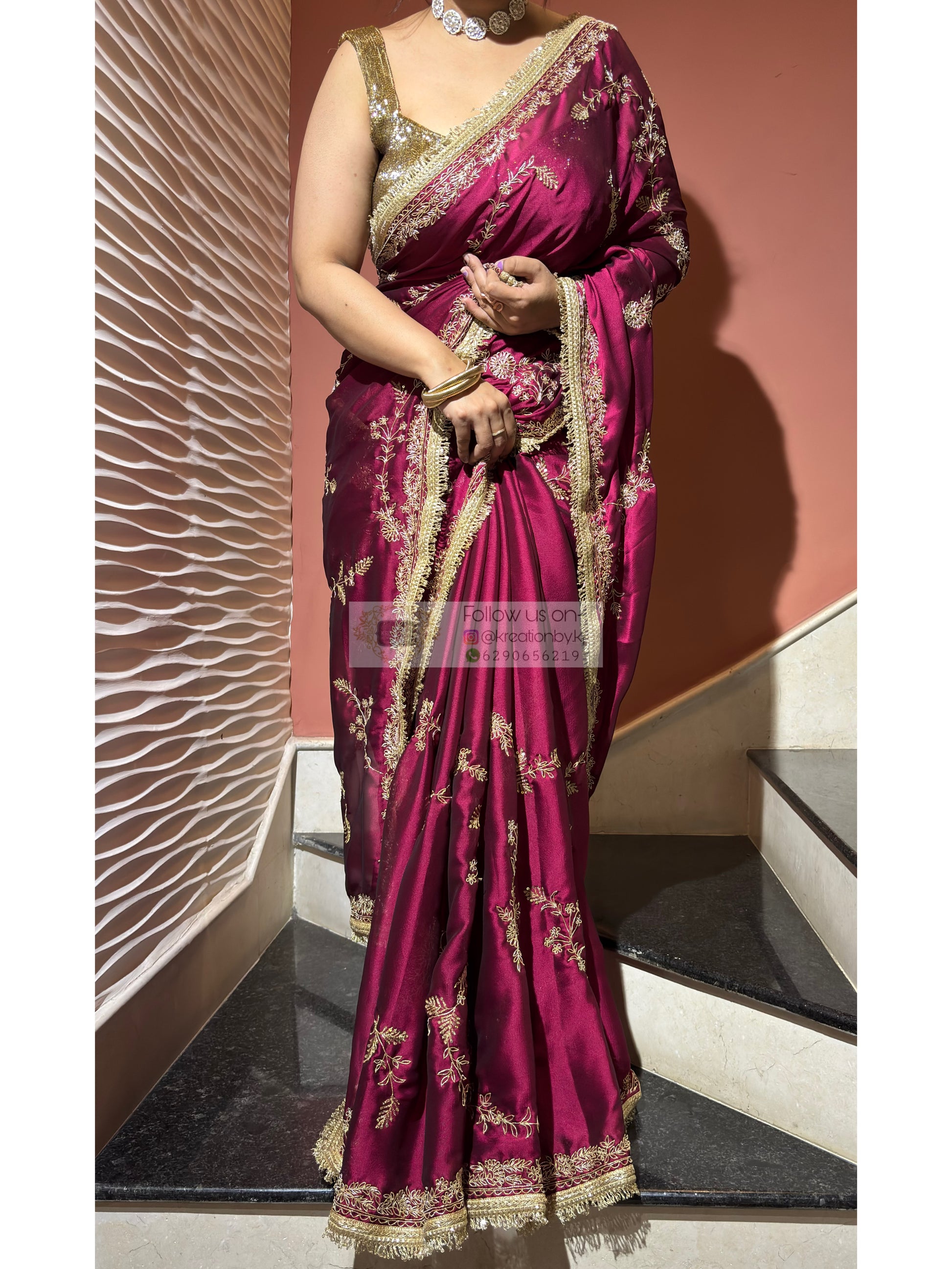Piya Bawri Wine Georgette Saree - kreationbykj