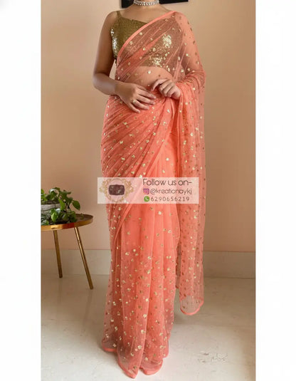 Coral Jugnoo Net Girlish Looking Partywear Saree kreationbykj