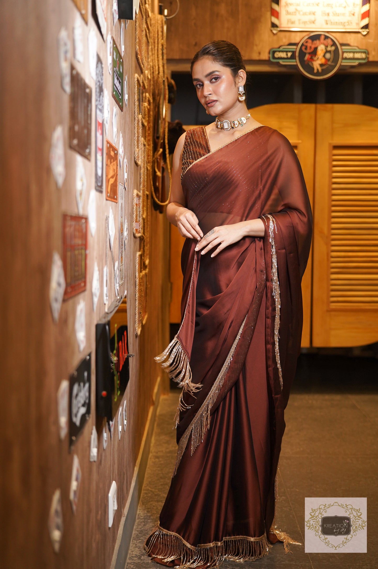 Coffee Brown Charm Tassels Cocktail Saree