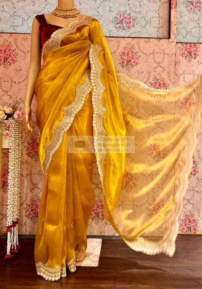 Golden Yellow Zari Tissue with Golden Border Saree