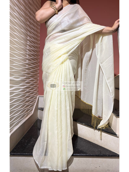 Cream Dream Shimmer Satin Saree - kreationbykj