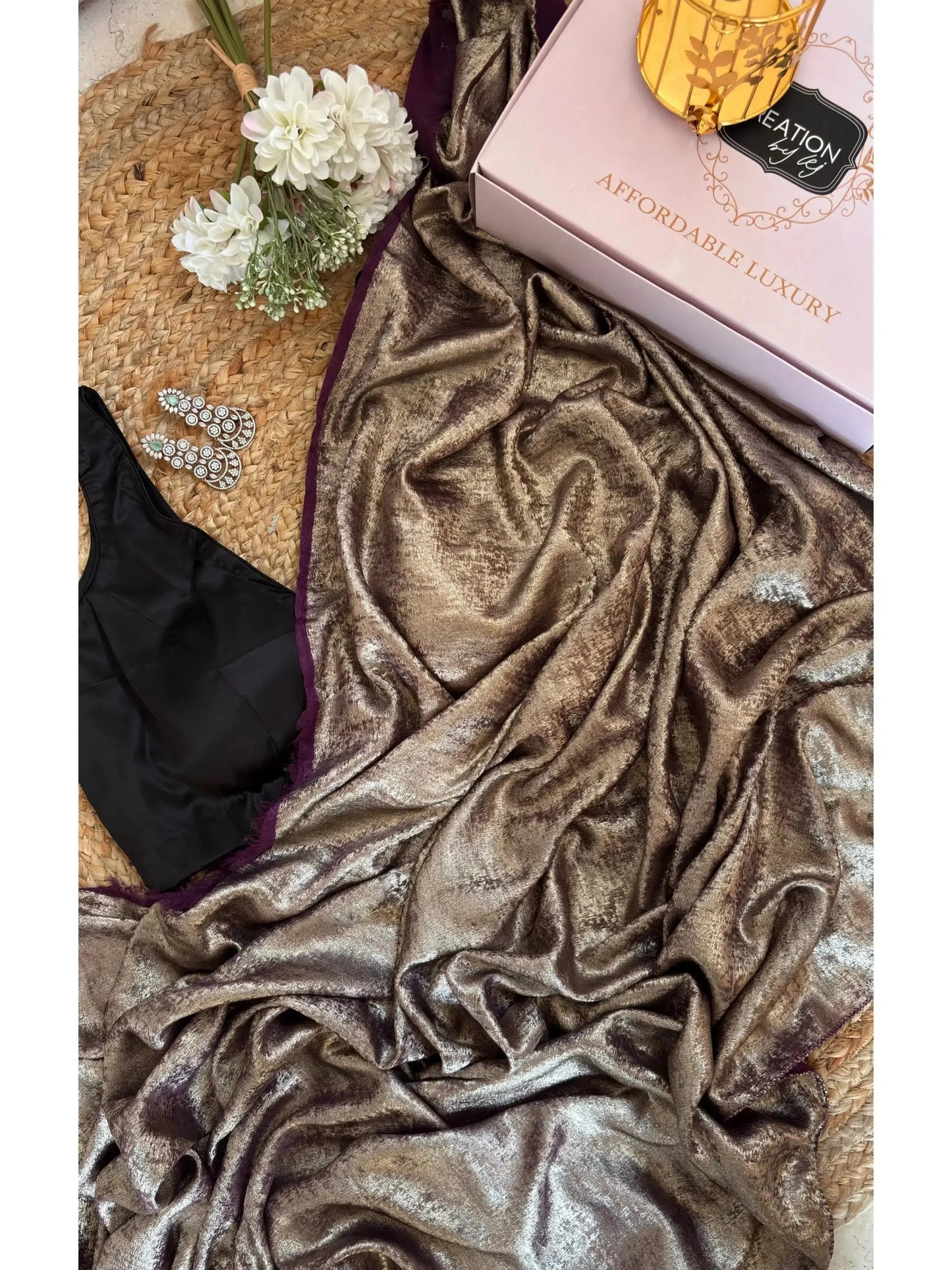 Aubergine Glam Shimmer Cocktail Saree Kreation by KJ