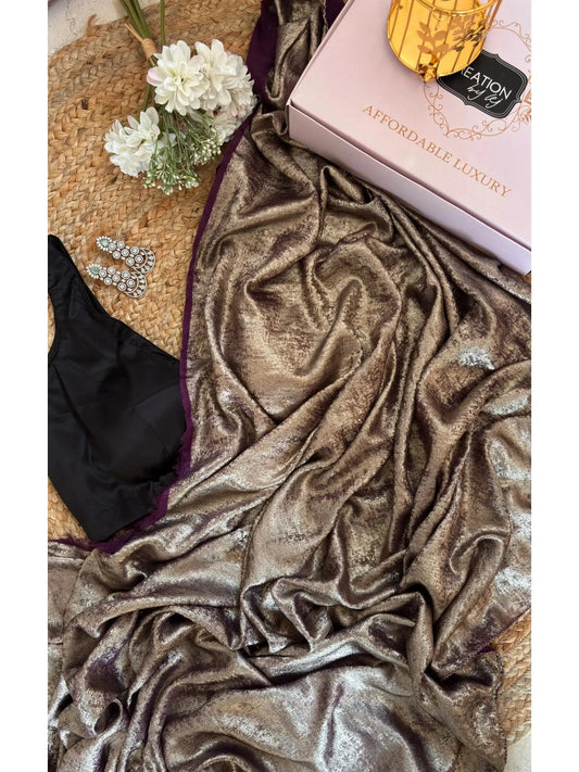 Aubergine Glam Shimmer Cocktail Saree Kreation by KJ