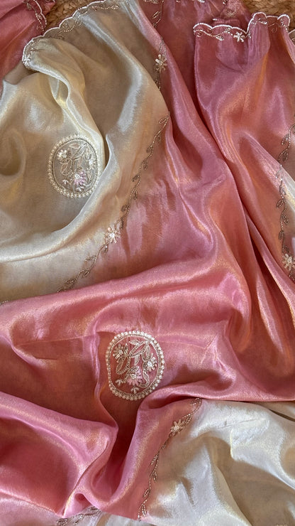 Two in One Ombre Tissue Saree with scalloped Border