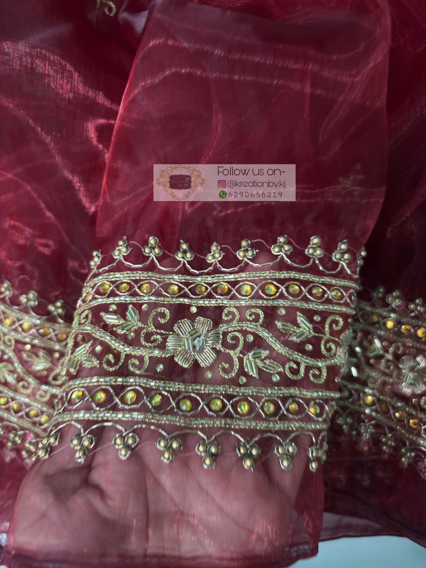 Red Glass Tissue Zarina Saree kreationbykj